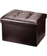 Brown Faux Leather Folding Storage Thicker Foam Rectangle Collapsible Bench - £29.07 GBP