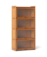4-Tier Bamboo Bookcase with Doors for Study Room Living Room-Brown - Col... - $341.22 CAD