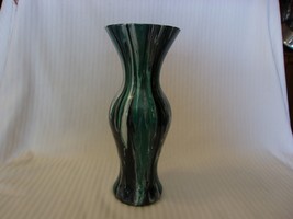 Hand Blown Glass Art Flower Vase Multicolored Green &amp; White 9&quot; Tall - $75.00