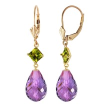 11 Carat 14K Yellow Gold Leverback Gemstone Earrings w/ Peridots &amp; Amethysts - £314.97 GBP