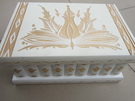 Large Fine Wedding Birthday Wooden Handwork Painting Mirror Jewelry Box White - £55.65 GBP