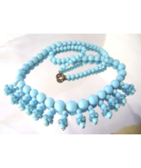   Vintage Turquoise Glass Necklace  Fringe Festoon Beaded 1960&#39;s - £24.12 GBP