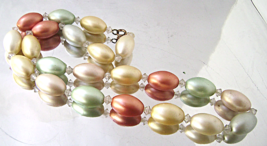  Vintage Pastel Big Oval Glass Pearl Pink Green Yellow Long Necklace 60s - £21.58 GBP