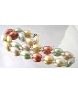  Vintage Pastel Big Oval Glass Pearl Pink Green Yellow Long Necklace 60s - $26.00