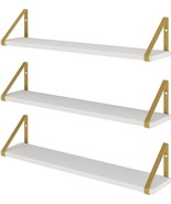 Wallniture Ponza 24&quot; White Floating Wall Shelves With Gold Color Bracket... - £40.63 GBP