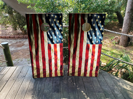 Waterproof Cornhole WRAPS / Grunge American Flag  / USA Flag / Laminated - $85.00