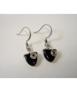 Black Gemstone Sterling Silver Drop Earrings Handmade Pierced Hook Dangle - $24.00