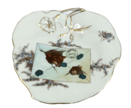 Antique Leaf Shaped Plate Fox and Rabbit 1872 8.5 Inches Lovely Plate - $623.61 MXN