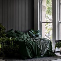 Dark Green Washed Cotton Bedding Set, Cotton Comforter Duvet Cover with ... - £27.09 GBP+