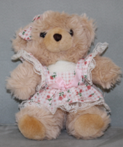 9&quot; Tan Plush Female Bear in a Dress and Bow - $7.45