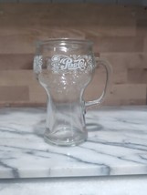 Vintage Pepsi Cola Glass Mug Tumbler With Handle Embossed, White Logo 6 1/4&quot;Tall - £11.05 GBP