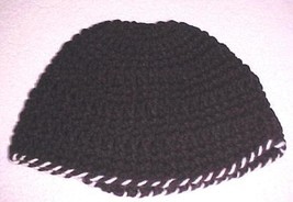 Hand Crochet Black Hat with White Trim New - $4.99