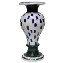 12&quot; Luxury Handmade Green Marble Flower Vase Semi Precious Stones Handmade Work - £1,113.93 GBP