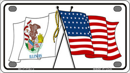 Illinois Crossed US Flag Novelty Mini Metal License Plate Tag - £11.76 GBP