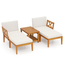 5 Piece Acacia Wood Patio Chaise Lounge Chair Set with Ottoman and Cushi... - $7,624.81 MXN