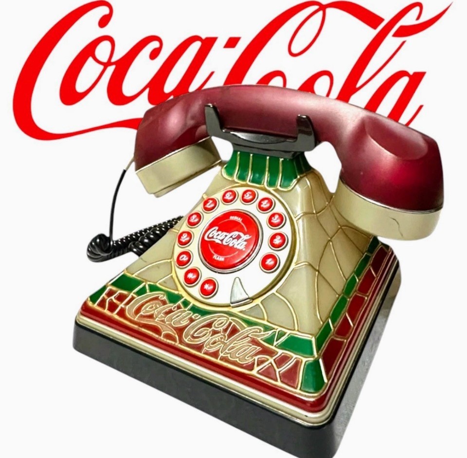 Vintage Retro Coca-Cola Retro Tiffany Stained Glass Style Light Up Phone... - $48.00