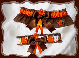 Cleveland Browns Brown Organza Fabric Ribbon Wedding Garter Set  - £19.53 GBP