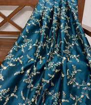 Peacock Green &amp; Light Gold Embroidered Fabric Dress Bridal Wedding Fabric-NF1087 - £11.94 GBP