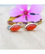 Marquise Red Carnelian Gemstone Silver Studs Earrings For Woman Earrings - $35.24 CAD
