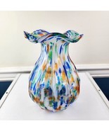 Ruffle Top Confetti Splatter Vintage Art Glass Vase - £29.71 GBP