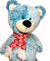 RARE HTF  Animal Adventure Teddy Bear Aqua Blue Plush Stuffed Animal Red Scarf  - $39.00