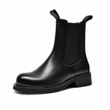 Chelsea Boots Women Cow Leather Ankle Boots Elastic Band Round Toe Thick Sole La - £147.22 GBP