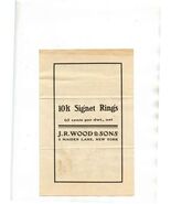 J R Wood& Sons 10K Signet Rings Brochure Price & Assay Maiden Lane New York 1904 - $27.72