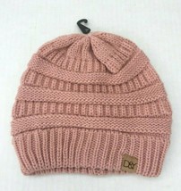 Women&#39;S Solid Light Pink Knit Winter Beanie Hat Soft Stretch Baggy Cap #... - £14.32 GBP