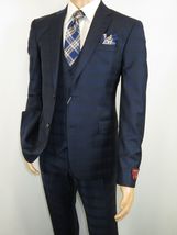 Men Suit BERLUSCONI Turkey 100% Italian Wool Super 180's 3pc Vested #Ber24 Navy image 4