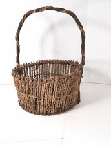 Large Vintage Antq Primitive Handmade Round Woven Twig Vine Wood Farm Basket 10” - £15.10 GBP