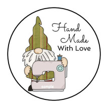 30 Gnome Hand Made With Love Envelope Seals Labels Stickers 1.5&quot; Round Sewing - £5.91 GBP