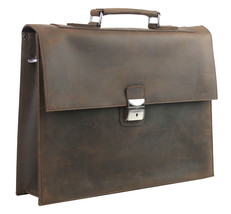 Vagarant Traveler 17 in. Slim Full Grain Leather Briefcase Laptop Bag w/Latch Lo - £148.86 GBP