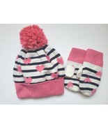 Baby GAP Set 2 PC Girls Hat Mittens Pink Black Stripe Hearts Knit New s/... - $30.13 CAD