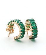 14K Green Emerald Mini Hoop Earrings Silver Gold  Anniversary Summer Women Gift - $92.00 - $99.00