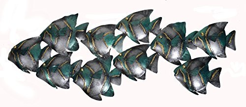 Primary image for BEAUTIFUL UNIQUE aqua teal NAUTICAL SCHOOL OF FISH CONTEMPORARY METAL WALL ART