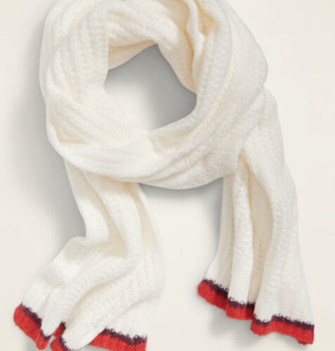 Primary image for NEW OLD NAVY Womens Ivory/Red Soft-Brushed Shaker-Stitch Scarf Creme de la Creme