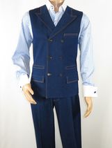 Men Denim Suit Royal Diamond 3 Piece vested Wide Leg Pleated Pants Den10 Blue image 7