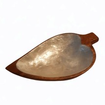Capiz Shell Lined and Wood Leaf Dish Trinket Bowl - £12.69 GBP