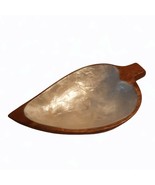Capiz Shell Lined and Wood Leaf Dish Trinket Bowl - £12.49 GBP