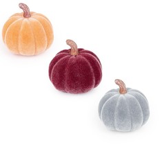 Mini Velvet Pumpkins (Set Of 12) Orange, Burgundy And Grey - £49.51 GBP