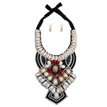 Necklace Cowrie Shell and Bead Bib Necklace Set with Crystal Detail - £45.03 GBP+