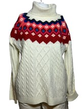 Loft Fair Isle Sweater Womens M Medium Ivory / Multi Cable Knit Classic - £18.26 GBP