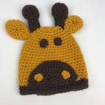Handmade Knit Crochet Infant Giraffe Hat Newborn Baby Pictures Adorable Neutral - £11.87 GBP