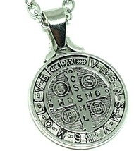 Saint Benedict Pendant Necklace Medal Medallion Cross 18&quot; Chain For Protection - £4.28 GBP