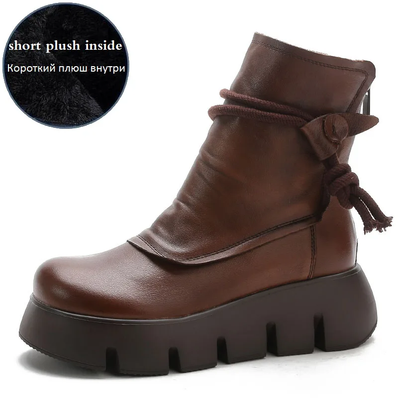 Handmade Retro Women Platform Boots 100% Genuine Cow Leather Wedges Heel... - $119.42