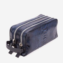 The Belluno Navy Blue Python Leather Men’s Essentials Bag image 5
