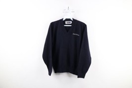 Vintage 90s Boys Large Spell Out Saint Francis Knit V-Neck Sweater Navy ... - $29.65