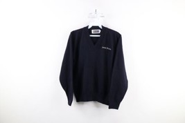 Vintage 90s Boys Large Spell Out Saint Francis Knit V-Neck Sweater Navy ... - £23.35 GBP