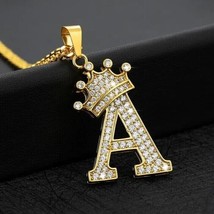 1.25Ct Real Moissanite Crown Initial Letter &quot;A&quot; Pendant 14K Yellow Gold Plated - £195.22 GBP