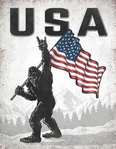 Sasquatch American Flag Warning Attention Humor Funny Wall Décor Metal Tin Sign - £12.69 GBP